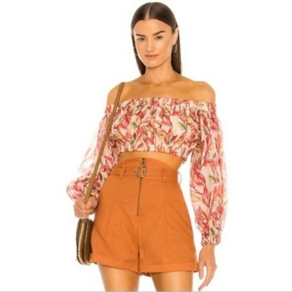 Lovers + Friends Revolve Linen High Waist Caro Short in Terracotta Medium NWT